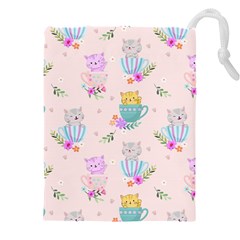 Cute Cat Coffee Cup Morning Times Seamless Pattern Drawstring Pouch (5xl)