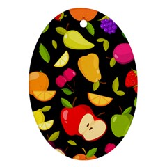 Vector Seamless Summer Fruits Pattern Black Background Ornament (oval) by Vaneshart