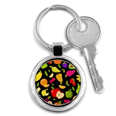 Vector Seamless Summer Fruits Pattern Black Background Key Chain (round) by Vaneshart