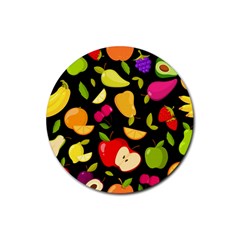 Vector Seamless Summer Fruits Pattern Black Background Rubber Coaster (round)  by Vaneshart