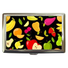 Vector Seamless Summer Fruits Pattern Black Background Cigarette Money Case by Vaneshart