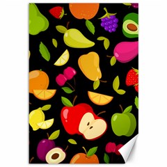 Vector Seamless Summer Fruits Pattern Black Background Canvas 12  X 18  by Vaneshart