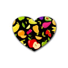 Vector Seamless Summer Fruits Pattern Black Background Heart Coaster (4 Pack)  by Vaneshart