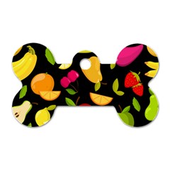 Vector Seamless Summer Fruits Pattern Black Background Dog Tag Bone (two Sides) by Vaneshart