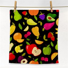 Vector Seamless Summer Fruits Pattern Black Background Face Towel by Vaneshart