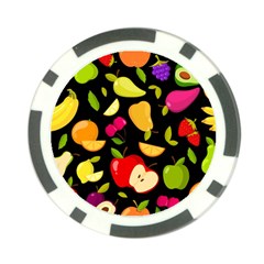 Vector Seamless Summer Fruits Pattern Black Background Poker Chip Card Guard (10 Pack) by Vaneshart