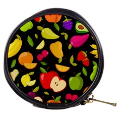 Vector Seamless Summer Fruits Pattern Black Background Mini Makeup Bag by Vaneshart