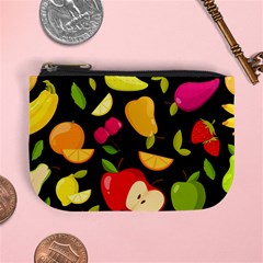 Vector Seamless Summer Fruits Pattern Black Background Mini Coin Purse by Vaneshart