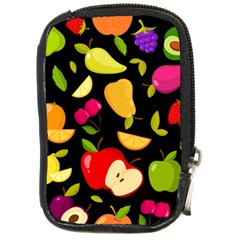 Vector Seamless Summer Fruits Pattern Black Background Compact Camera Leather Case by Vaneshart