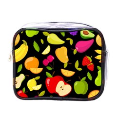 Vector Seamless Summer Fruits Pattern Black Background Mini Toiletries Bag (one Side) by Vaneshart