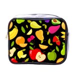 Vector Seamless Summer Fruits Pattern Black Background Mini Toiletries Bag (One Side) Front