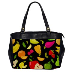 Vector Seamless Summer Fruits Pattern Black Background Oversize Office Handbag by Vaneshart