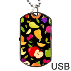 Vector Seamless Summer Fruits Pattern Black Background Dog Tag Usb Flash (two Sides) by Vaneshart