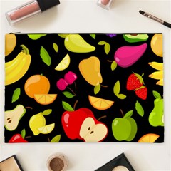 Vector Seamless Summer Fruits Pattern Black Background Cosmetic Bag (xxl) by Vaneshart