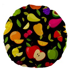 Vector Seamless Summer Fruits Pattern Black Background Large 18  Premium Round Cushions by Vaneshart