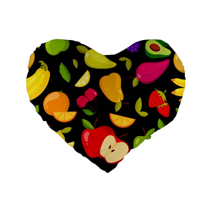 Vector Seamless Summer Fruits Pattern Black Background Standard 16  Premium Heart Shape Cushions