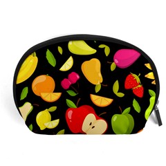 Vector Seamless Summer Fruits Pattern Black Background Accessory Pouch (large) by Vaneshart