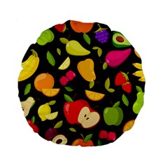 Vector Seamless Summer Fruits Pattern Black Background Standard 15  Premium Flano Round Cushions by Vaneshart