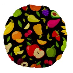 Vector Seamless Summer Fruits Pattern Black Background Large 18  Premium Flano Round Cushions by Vaneshart