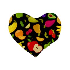 Vector Seamless Summer Fruits Pattern Black Background Standard 16  Premium Flano Heart Shape Cushions