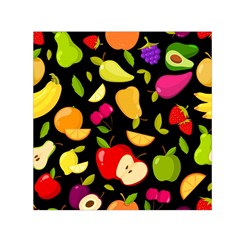 Vector Seamless Summer Fruits Pattern Black Background Small Satin Scarf (square) by Vaneshart