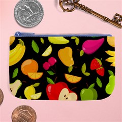 Vector Seamless Summer Fruits Pattern Black Background Large Coin Purse by Vaneshart