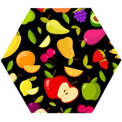 Vector Seamless Summer Fruits Pattern Black Background Wooden Puzzle Hexagon by Vaneshart