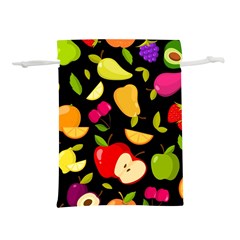 Vector Seamless Summer Fruits Pattern Black Background Lightweight Drawstring Pouch (l)