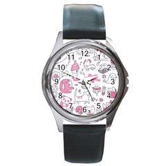 Set Kawaii Doodles Round Metal Watch by Vaneshart