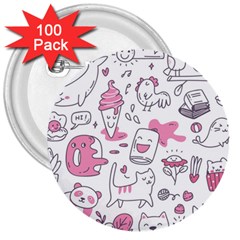 Set Kawaii Doodles 3  Buttons (100 Pack)  by Vaneshart