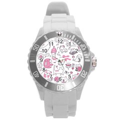 Set Kawaii Doodles Round Plastic Sport Watch (l) by Vaneshart