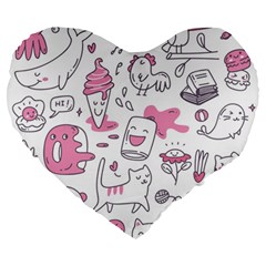 Set Kawaii Doodles Large 19  Premium Flano Heart Shape Cushions by Vaneshart