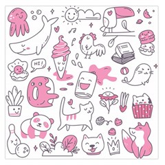 Set Kawaii Doodles Large Satin Scarf (square) by Vaneshart