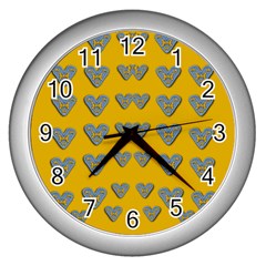 Butterfly Cartoons In Hearts Wall Clock (silver) by pepitasart