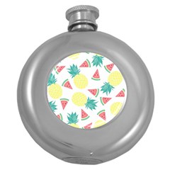 Vector Seamless Pattern With Pineapples Round Hip Flask (5 Oz) by Vaneshart