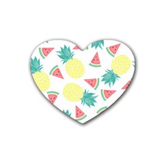 Vector Seamless Pattern With Pineapples Heart Coaster (4 Pack) 