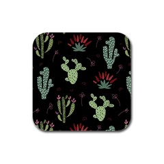 Cartoon African Cactus Seamless Pattern Rubber Square Coaster (4 Pack) 