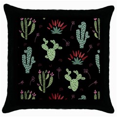 Cartoon African Cactus Seamless Pattern Throw Pillow Case (black) by Vaneshart