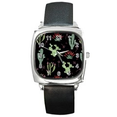 Cartoon African Cactus Seamless Pattern Square Metal Watch by Vaneshart