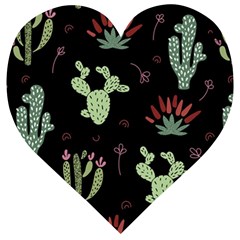 Cartoon African Cactus Seamless Pattern Wooden Puzzle Heart