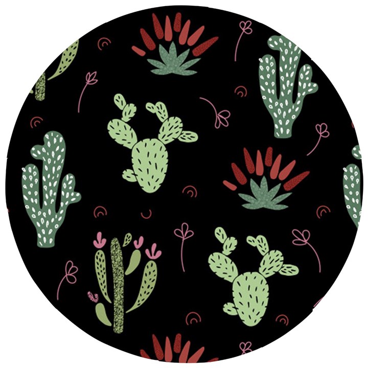 Cartoon African Cactus Seamless Pattern Wooden Puzzle Round