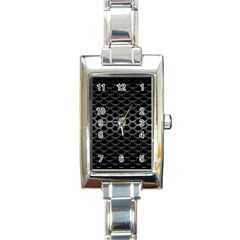 Black Metallic Hexagon Mesh Pattern Background Rectangle Italian Charm Watch