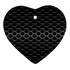 Black Metallic Hexagon Mesh Pattern Background Heart Ornament (Two Sides)