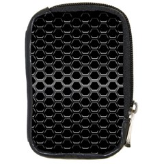 Black Metallic Hexagon Mesh Pattern Background Compact Camera Leather Case