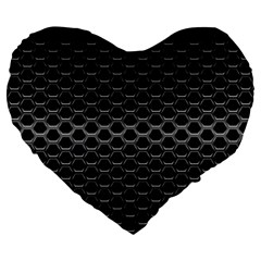 Black Metallic Hexagon Mesh Pattern Background Large 19  Premium Flano Heart Shape Cushions