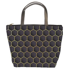 Hexagon Black Background Bucket Bag by Vaneshart