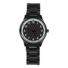 Hexagon Black Background Stainless Steel Round Watch by Vaneshart