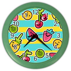 Summer Fruits Patterns Color Wall Clock by Vaneshart