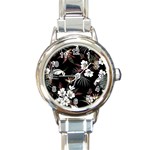 Beautiful Artistic Dark Tropical Pattern Round Italian Charm Watch Front