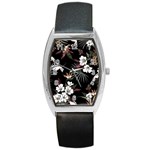 Beautiful Artistic Dark Tropical Pattern Barrel Style Metal Watch Front